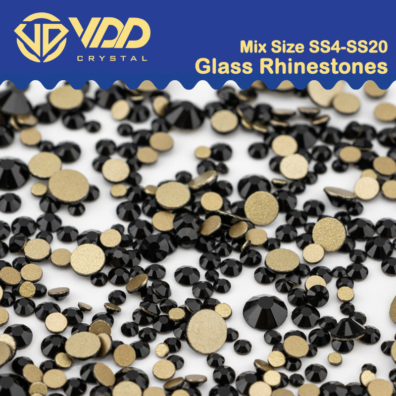 VDD 002 Jet Mix Size SS4-SS20 Clear Crystal Rhinestones Non-hotfix Gold Flatback Glitter Stones Nail Art Crafts DIY Decorations