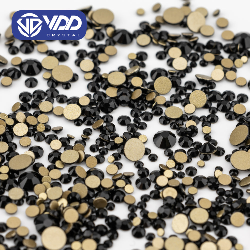 VDD 002 Jet Mix Size SS4-SS20 Clear Crystal Rhinestones Non-hotfix Gold Flatback Glitter Stones Nail Art Crafts DIY Decorations