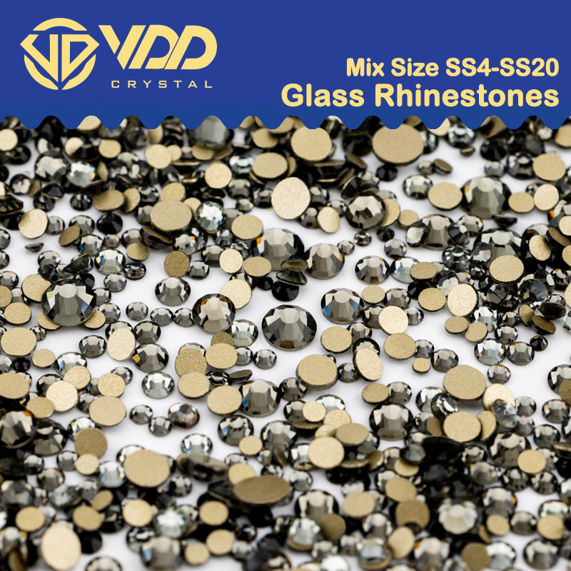 VDD 003 Black Diamond Mix Size SS4-SS20 Clear Crystal Rhinestones Non-hotfix Gold Flatback Glitter Stones Nail Art Crafts DIY Decorations