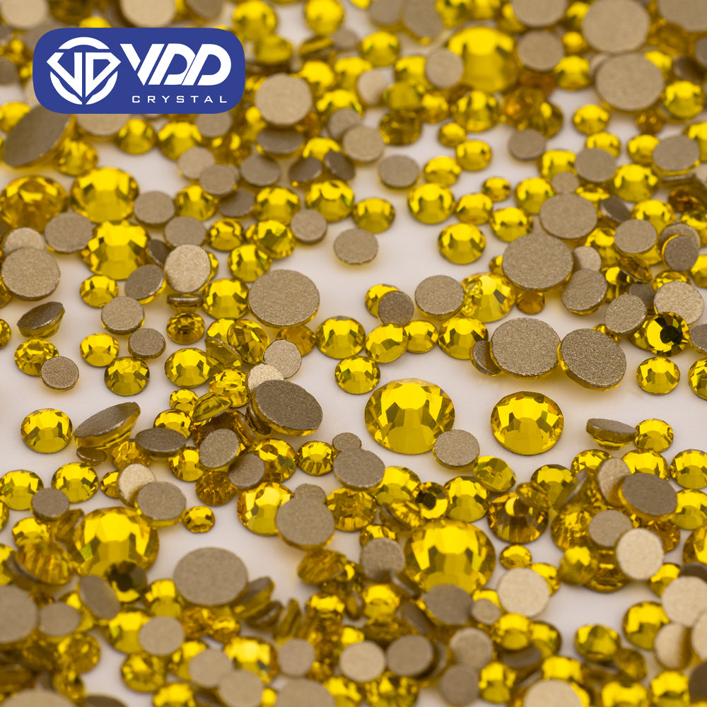 VDD 005 Citrine Mix Size SS4-SS20 Clear Crystal Rhinestones Non-hotfix Gold Flatback Glitter Stones Nail Art Crafts DIY Decorations