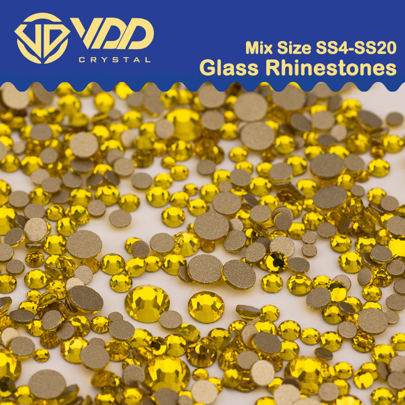 VDD 005 Citrine Mix Size SS4-SS20 Clear Crystal Rhinestones Non-hotfix Gold Flatback Glitter Stones Nail Art Crafts DIY Decorations