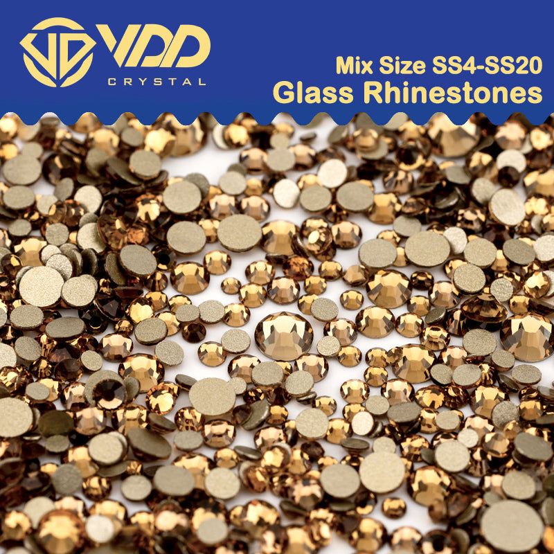 VDD 007 Lt.Colorado Topaz Mix Size SS4-SS20 Clear Crystal Rhinestones Non-hotfix Gold Flatback Glitter Stones Nail Art Crafts DIY Decorations