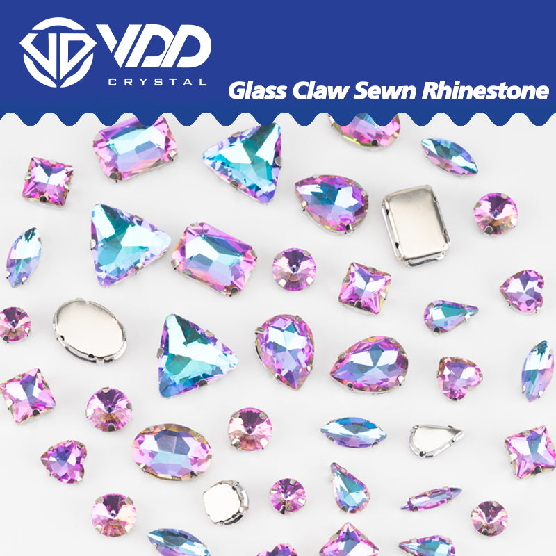 VDD Aurora Blue Multi Shape Mix Size Glass Sew on Rhinestones Crystal Flatback Stones For DIY Shoes Accessories