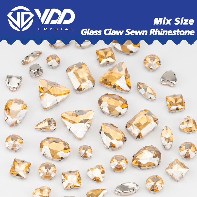 VDD Golden Shadow Multi Shape Mix Size Glass Sew on Rhinestones Crystal Flatback Stones For DIY Shoes Accessories