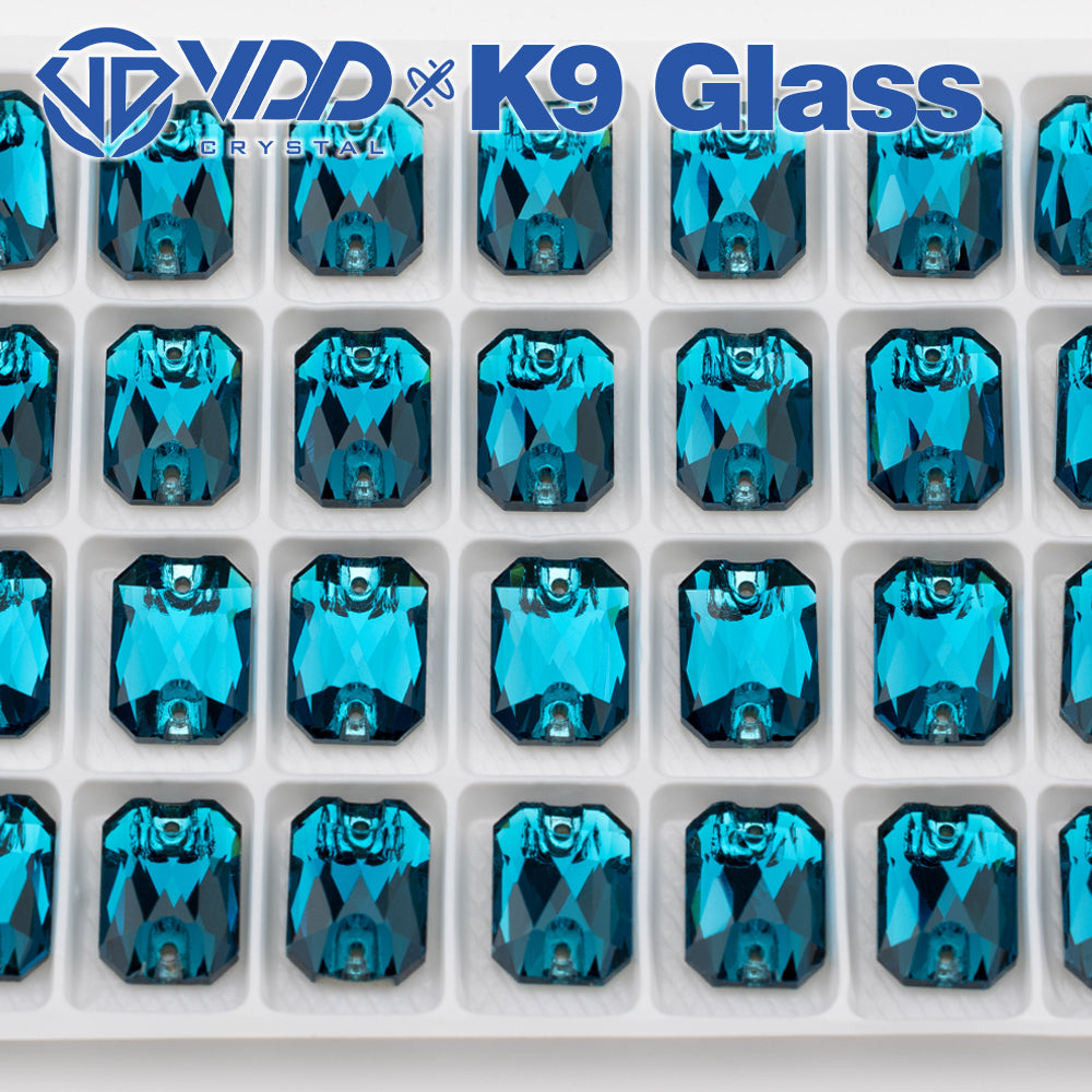 VDD S115 Indicolite Emerald Cut Top Quality K9 Glass Sew on Rhinestones Crystal Flatback Sewing Stones for Clothes Decorations