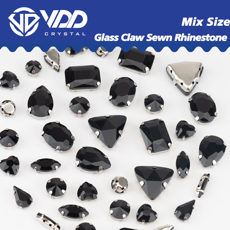 VDD Jet Multi Shape Mix Size Glass Sew on Rhinestones Crystal Flatback Stones For DIY Shoes Accessories