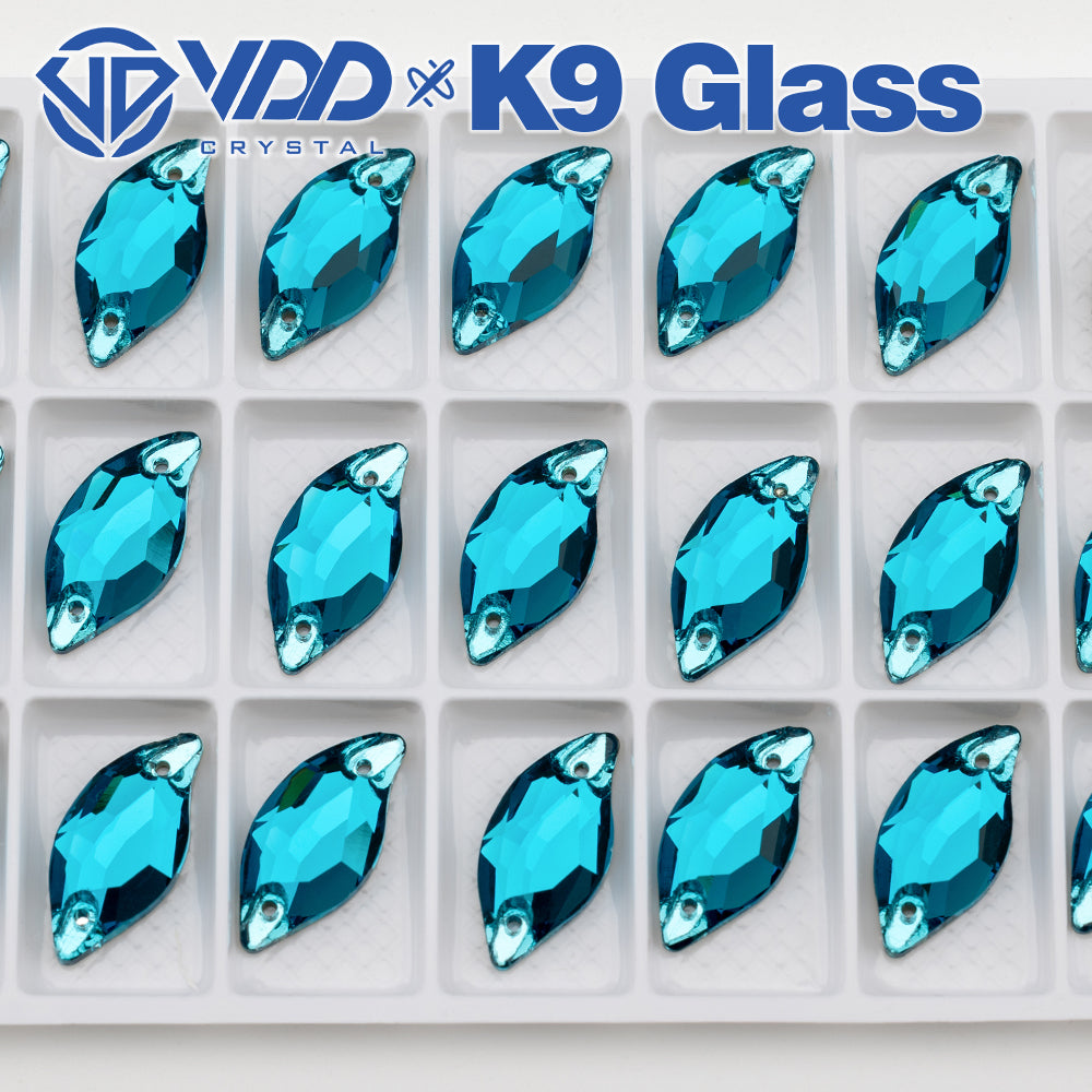VDD S115 Indicolite Leaf Top Quality K9 Glass Sew on Rhinestones Crystal Flatback Sewing Stones for Clothes Decorations