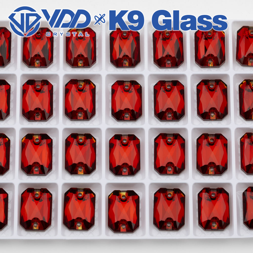 VDD S110 Garnet Emerald Cut Top Quality K9 Glass Sew on Rhinestones Crystal Flatback Sewing Stones for Clothes Decorations