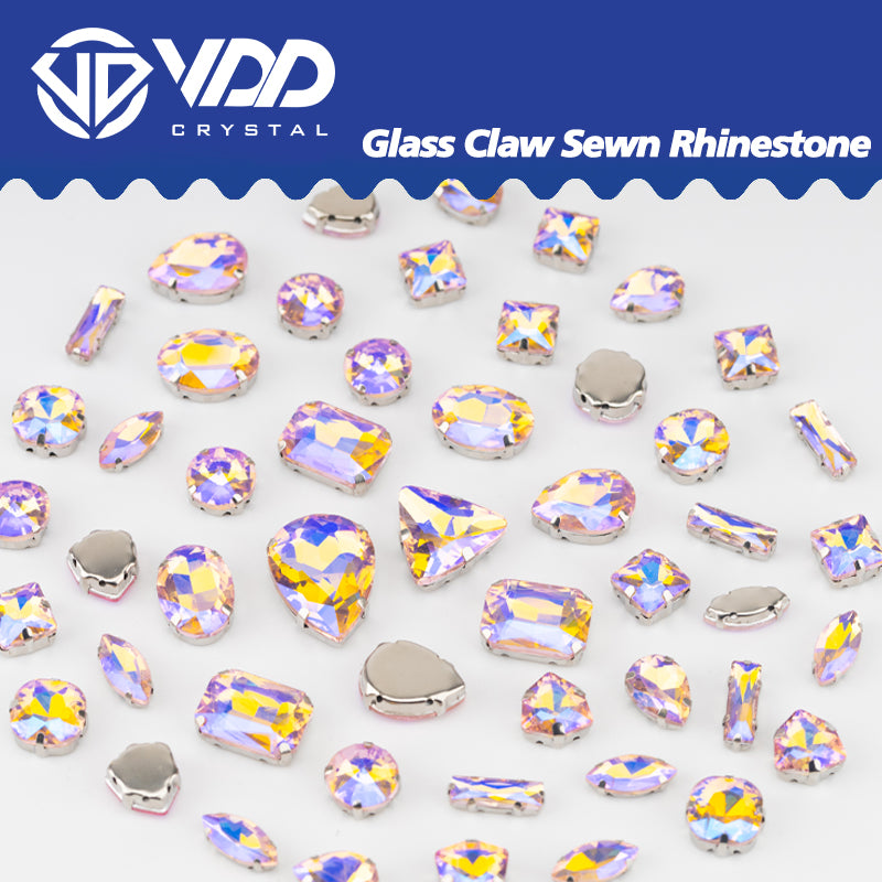VDD Pink AB Multi Shape Mix Size Glass Sew on Rhinestones Crystal Flatback Stones For DIY Shoes Accessories