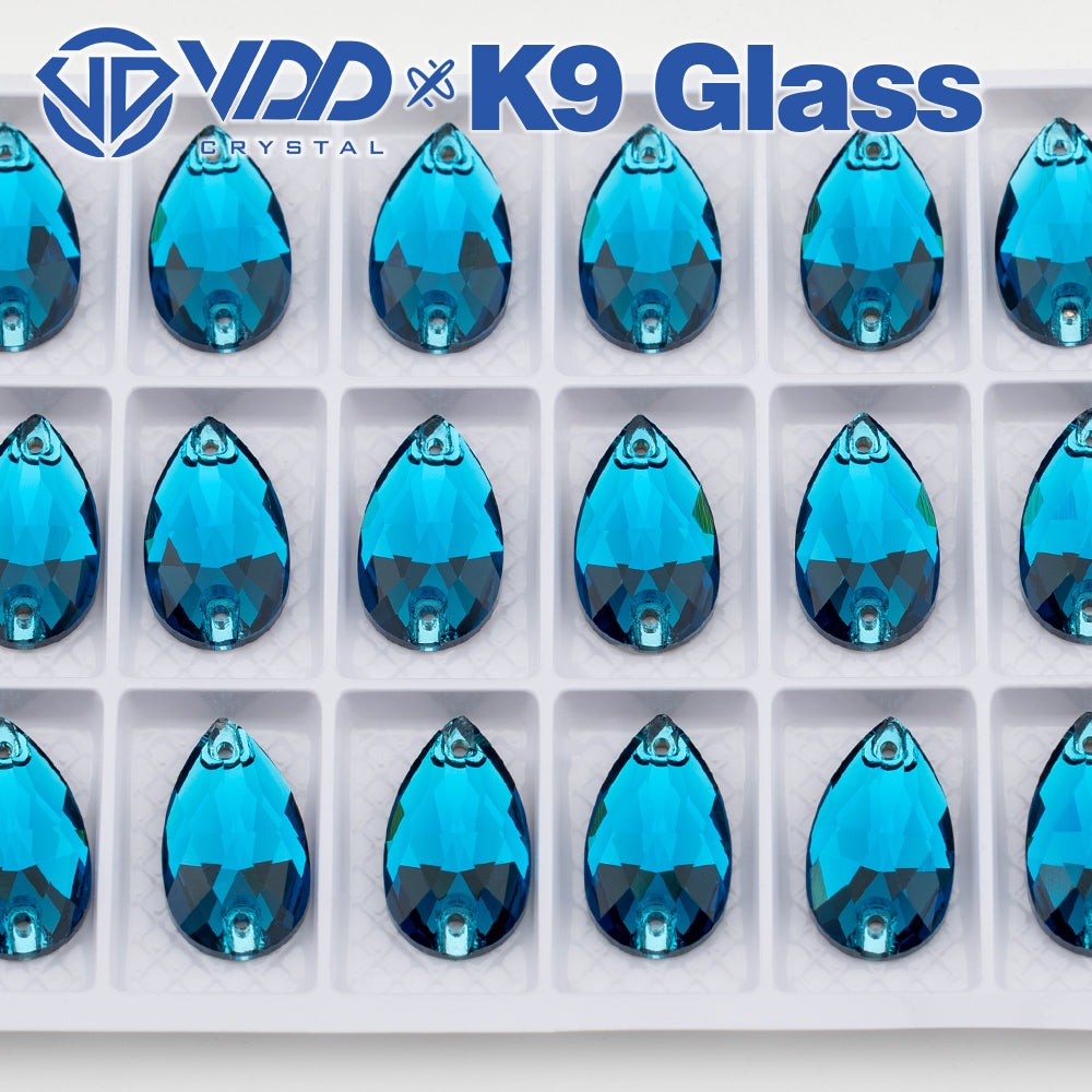 VDD S115 Indicolite Pear Top Quality K9 Glass Sew on Rhinestones Crystal Flatback Sewing Strass Stones for DIY Garment Decorations