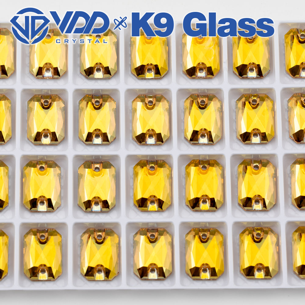 VDD S258 Sunshine Emerald Cut Top Quality K9 Glass Sew on Rhinestones Crystal Flatback Sewing Stones for Clothes Decorations