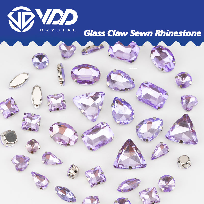VDD Violet Multi Shape Mix Size Glass Sew on Rhinestones Crystal Flatback Stones For DIY Shoes Accessories