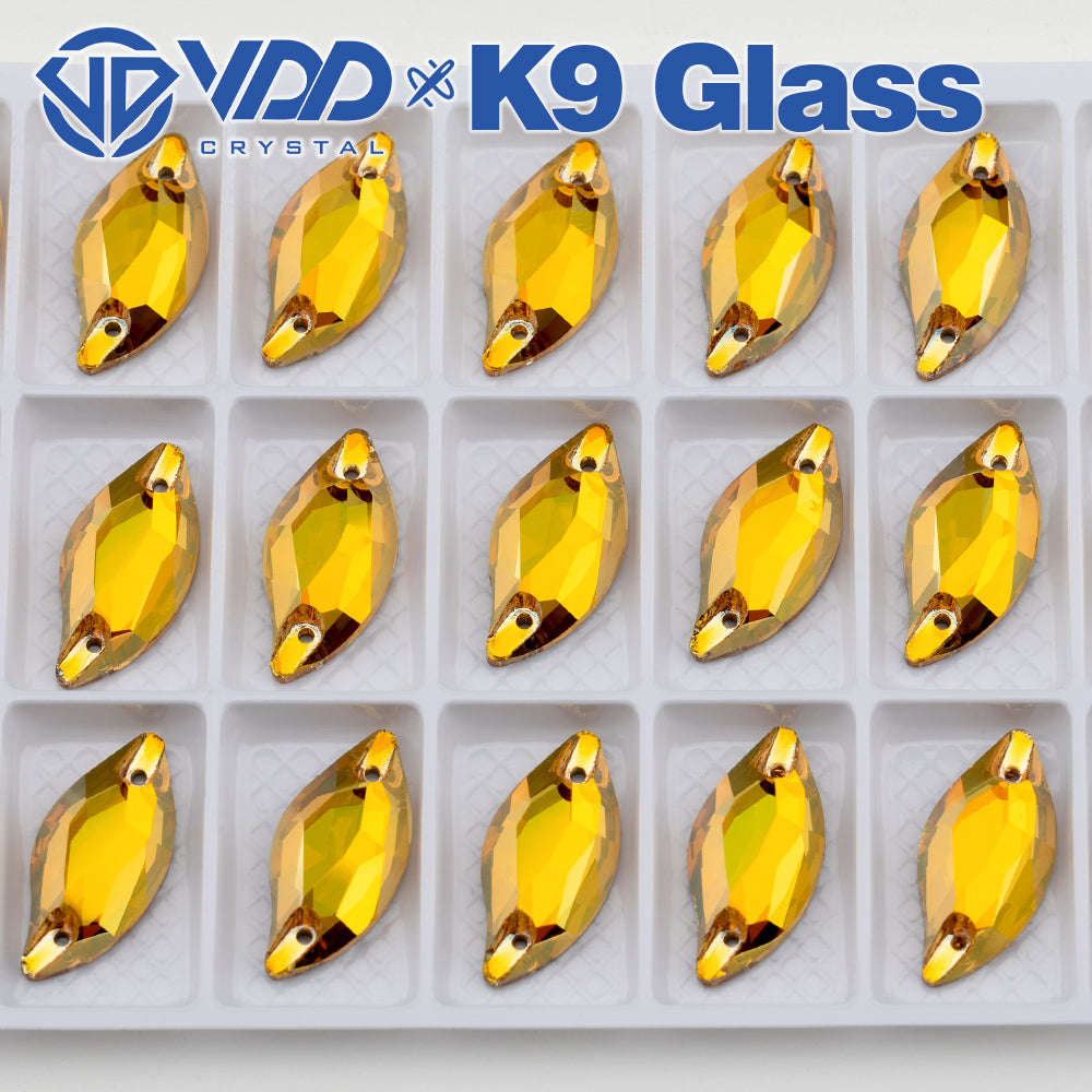 VDD S258 Sunshine Leaf Top Quality K9 Glass Sew on Rhinestones Crystal Flatback Sewing Stones for Clothes Decorations