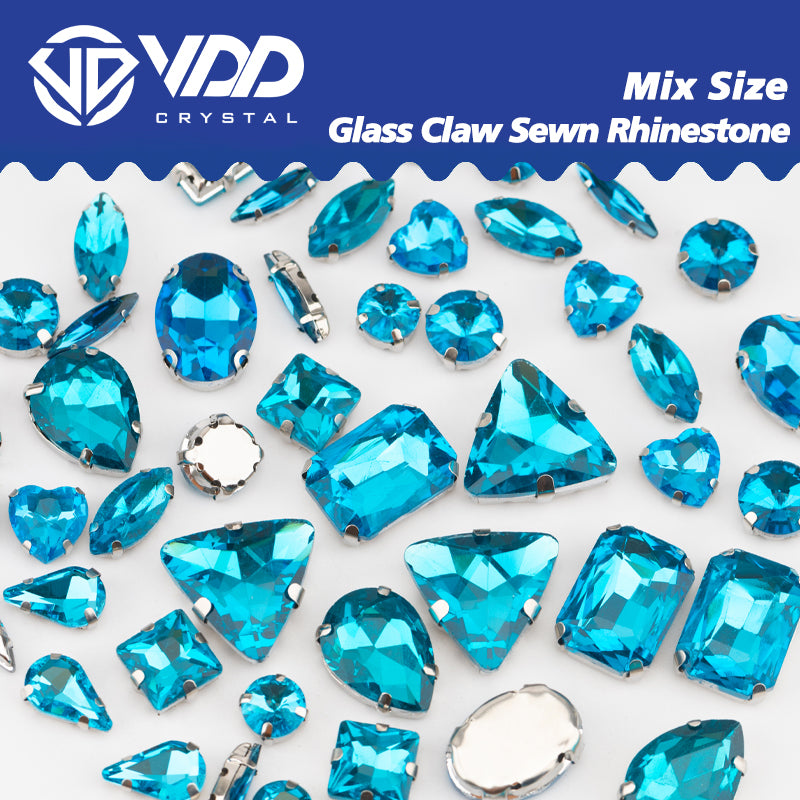 VDD Aquamarine Multi Shape Mix Size Glass Sew on Rhinestones Crystal Flatback Stones For DIY Shoes Accessories
