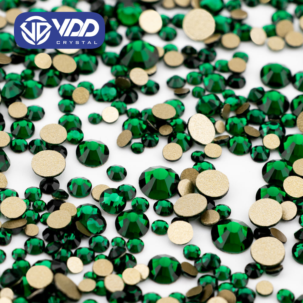 VDD 022 Emerald Mix Size SS4-SS20 Clear Crystal Rhinestones Non-hotfix Gold Flatback Glitter Stones Nail Art Crafts DIY Decorations