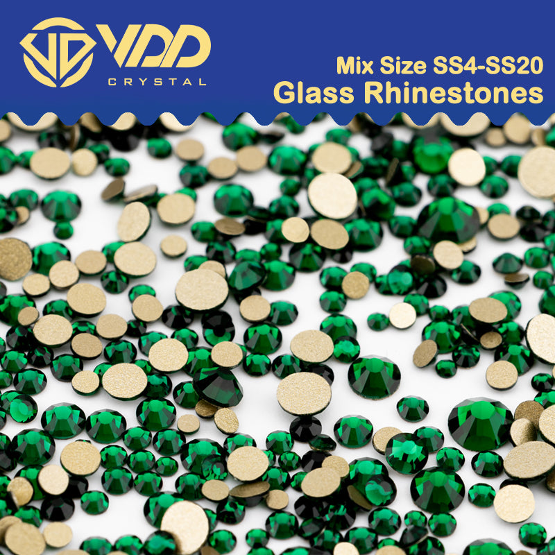 VDD 022 Emerald Mix Size SS4-SS20 Clear Crystal Rhinestones Non-hotfix Gold Flatback Glitter Stones Nail Art Crafts DIY Decorations