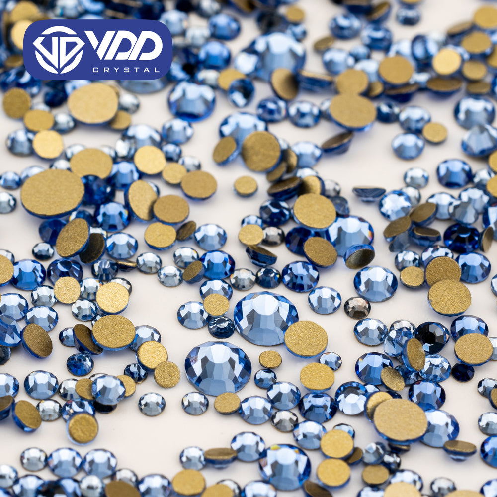 VDD 028 Lt.Sapphire Mix Size SS4-SS20 Clear Crystal Rhinestones Non-hotfix Gold Flatback Glitter Stones Nail Art Crafts DIY Decorations