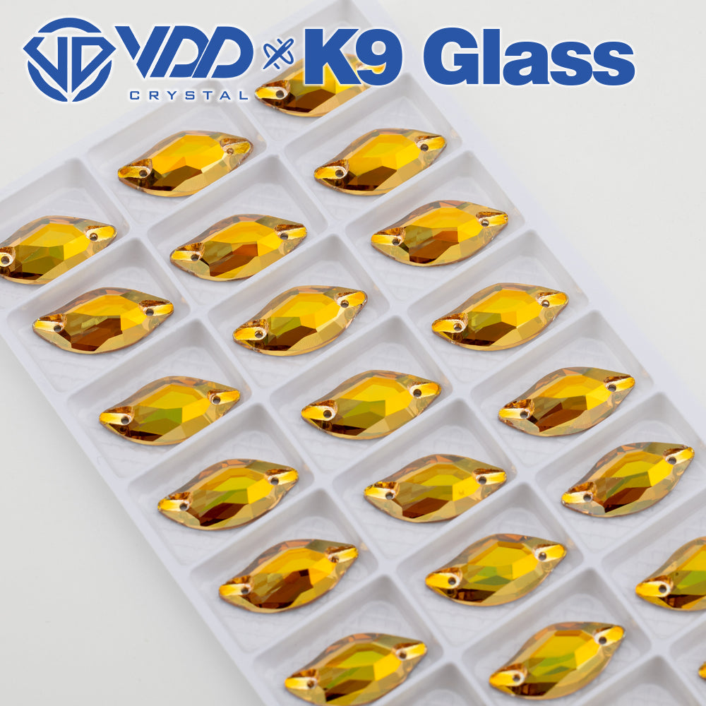 VDD S258 Sunshine Leaf Top Quality K9 Glass Sew on Rhinestones Crystal Flatback Sewing Stones for Clothes Decorations