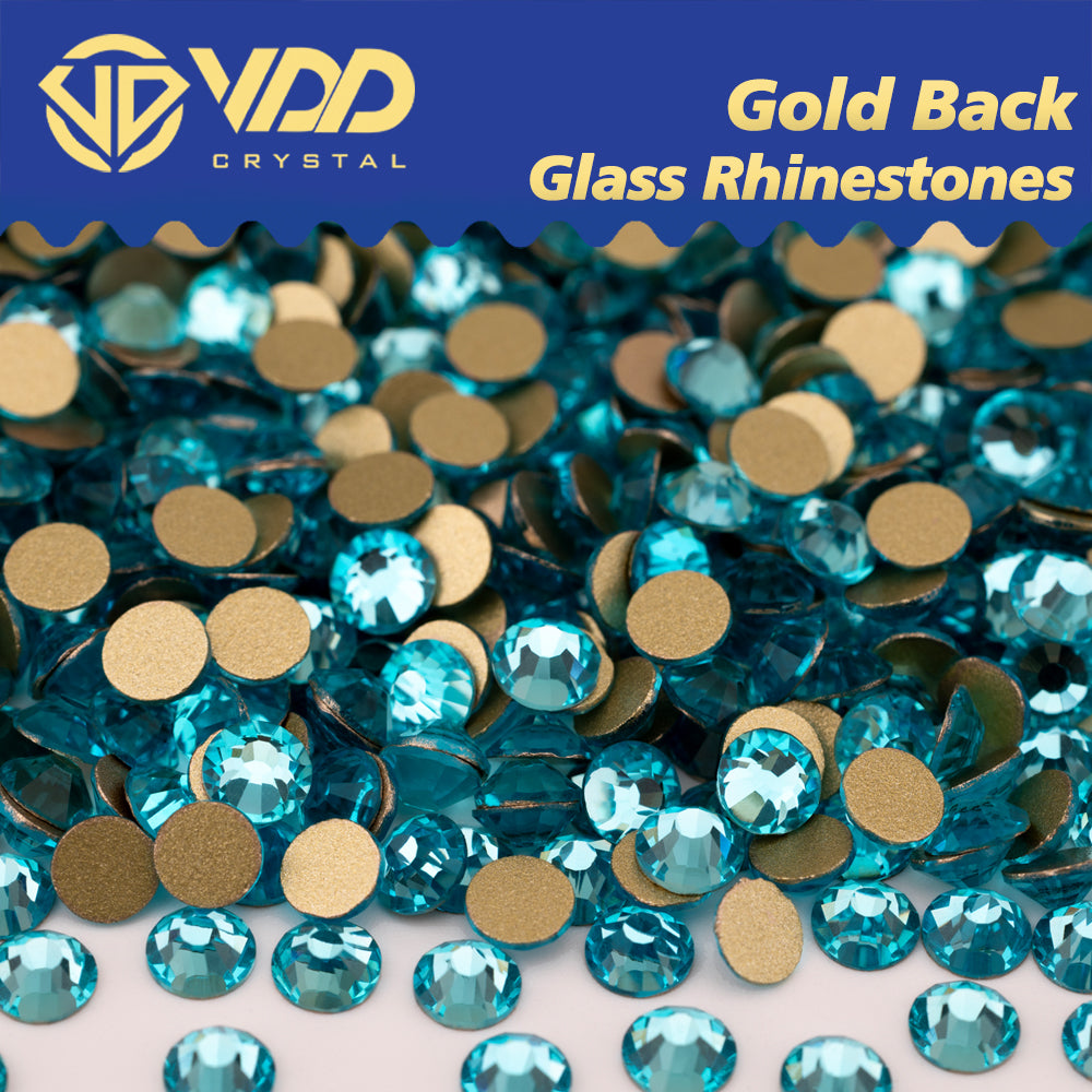 VDD 027 Aquamarine High Quality Glass Rhinestones Crystal Gold Flatback Strass Stones For Nail Art Crafts DIY Decorations