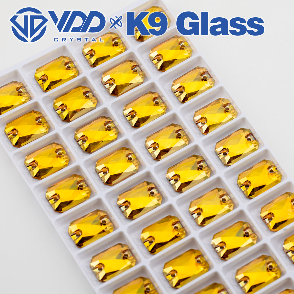 VDD S258 Sunshine Emerald Cut Top Quality K9 Glass Sew on Rhinestones Crystal Flatback Sewing Stones for Clothes Decorations