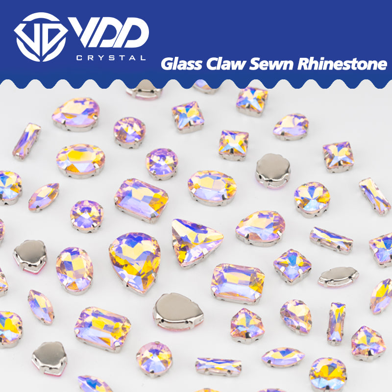 VDD Pink AB Multi Shape Mix Size Glass Sew on Rhinestones Crystal Flatback Stones For DIY Shoes Accessories