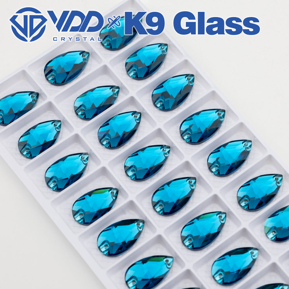 VDD S115 Indicolite Pear Top Quality K9 Glass Sew on Rhinestones Crystal Flatback Sewing Strass Stones for DIY Garment Decorations
