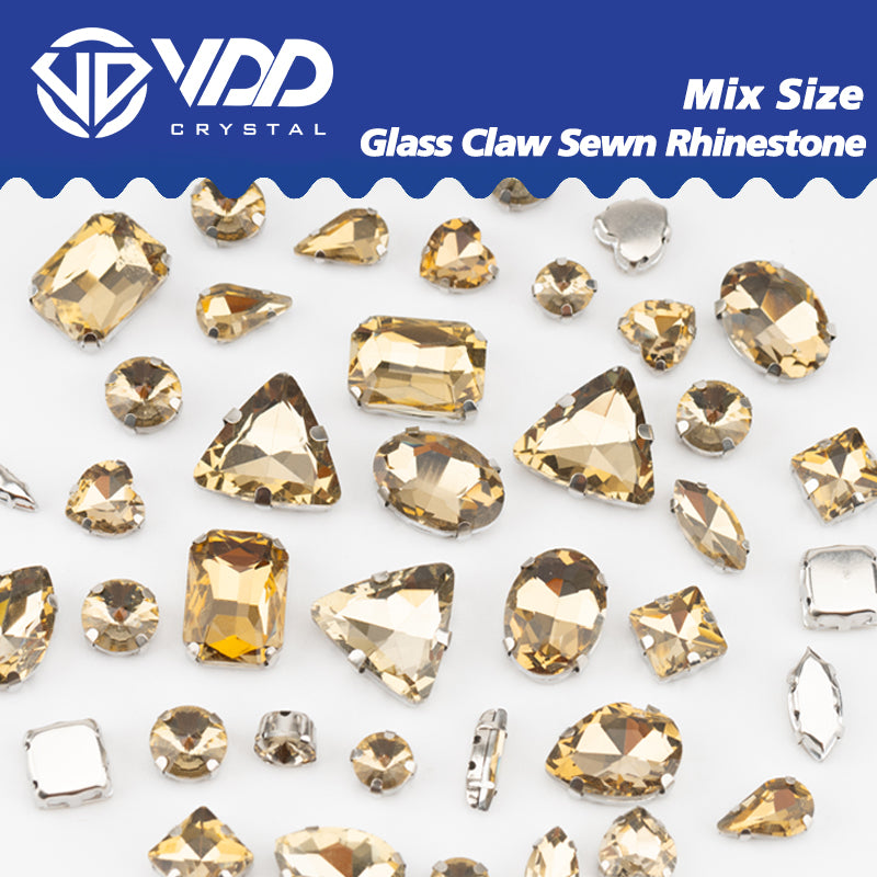 VDD Light Coffee Multi Shape Mix Size Glass Sew on Rhinestones Crystal Flatback Stones For DIY Shoes Accessories