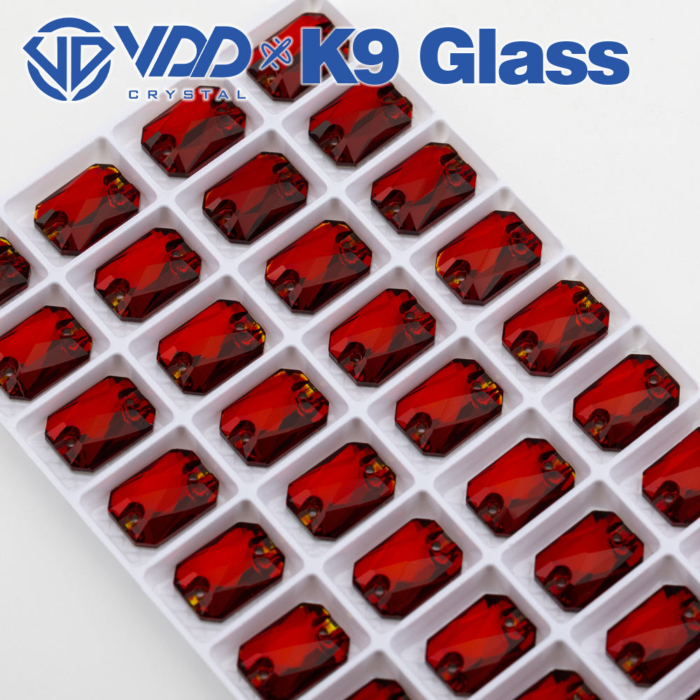 VDD S110 Garnet Emerald Cut Top Quality K9 Glass Sew on Rhinestones Crystal Flatback Sewing Stones for Clothes Decorations