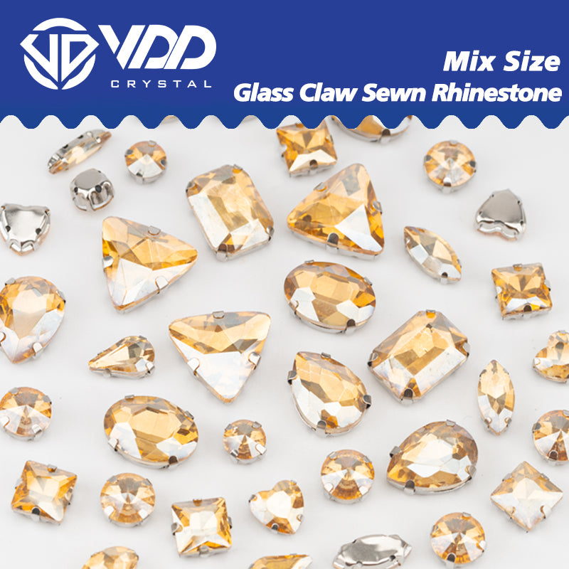 VDD Golden Shadow Multi Shape Mix Size Glass Sew on Rhinestones Crystal Flatback Stones For DIY Shoes Accessories