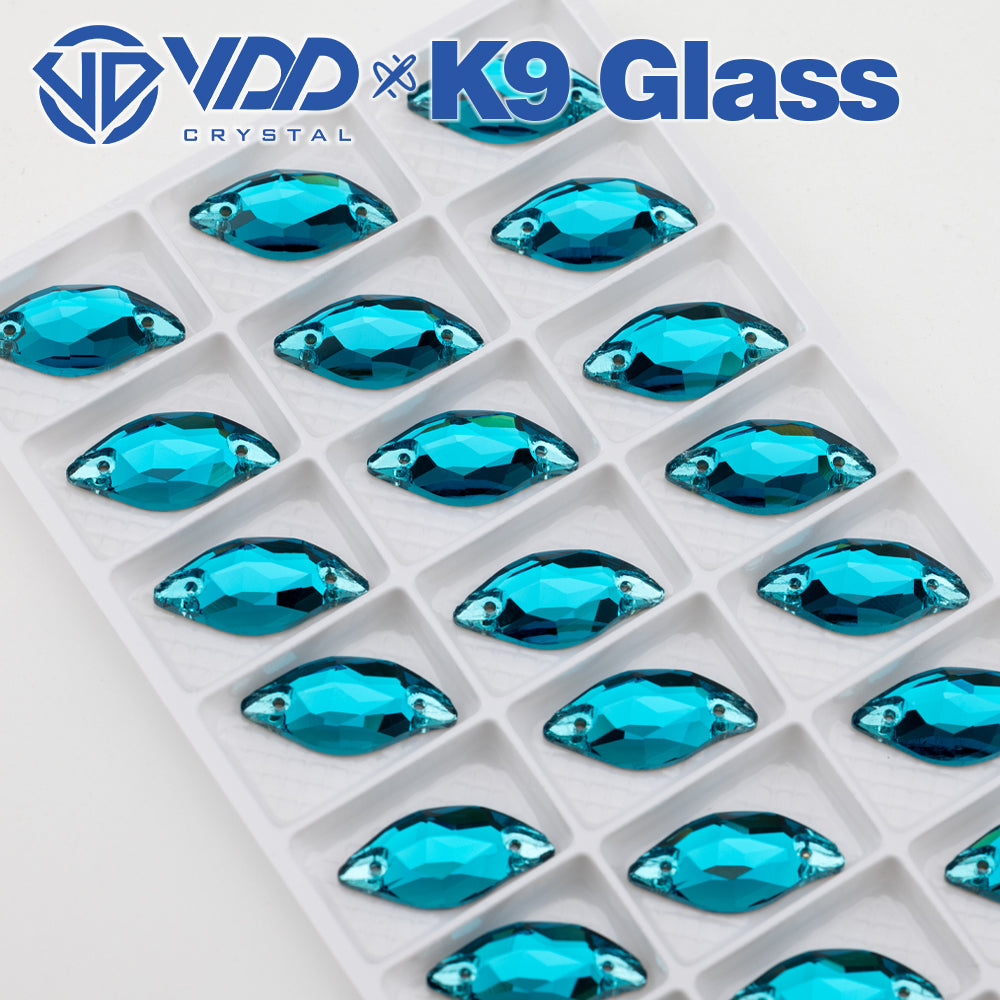 VDD S115 Indicolite Leaf Top Quality K9 Glass Sew on Rhinestones Crystal Flatback Sewing Stones for Clothes Decorations