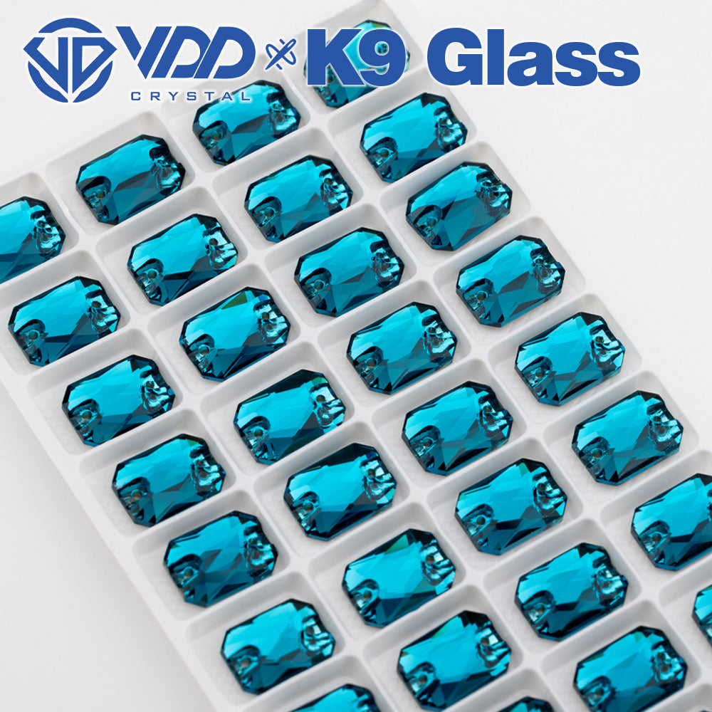 VDD S115 Indicolite Emerald Cut Top Quality K9 Glass Sew on Rhinestones Crystal Flatback Sewing Stones for Clothes Decorations