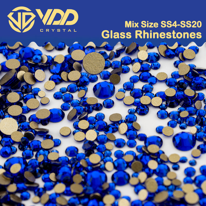 VDD 030 Sapphire Mix Size SS4-SS20 Clear Crystal Rhinestones Non-hotfix Gold Flatback Glitter Stones Nail Art Crafts DIY Decorations