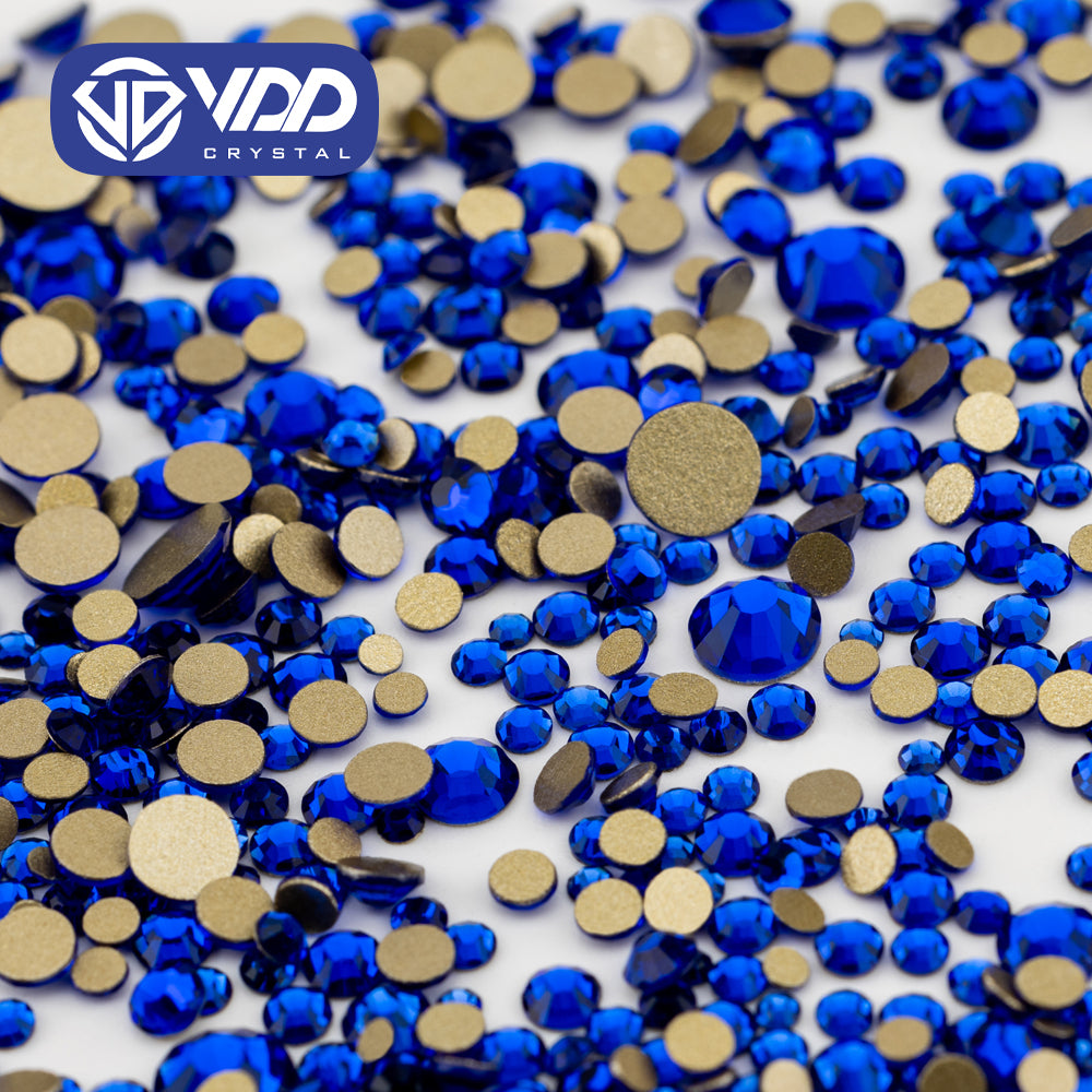 VDD 030 Sapphire Mix Size SS4-SS20 Clear Crystal Rhinestones Non-hotfix Gold Flatback Glitter Stones Nail Art Crafts DIY Decorations