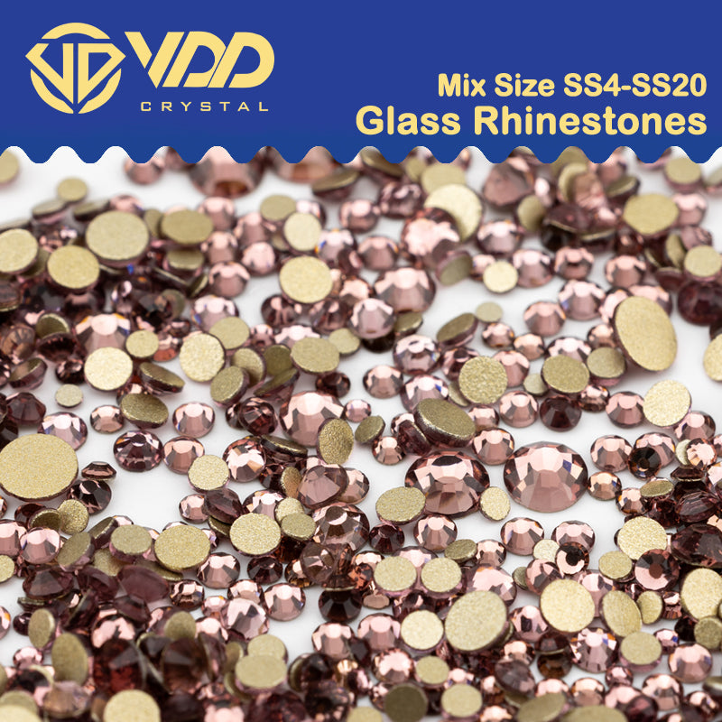 VDD 032 Lt.Amethyst Mix Size SS4-SS20 Clear Crystal Rhinestones Non-hotfix Gold Flatback Glitter Stones Nail Art Crafts DIY Decorations