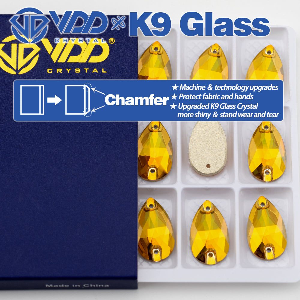 VDD S258 Sunshine Pear Top Quality K9 Glass Sew on Rhinestones Crystal Flatback Sewing Strass Stones for DIY Garment Decorations