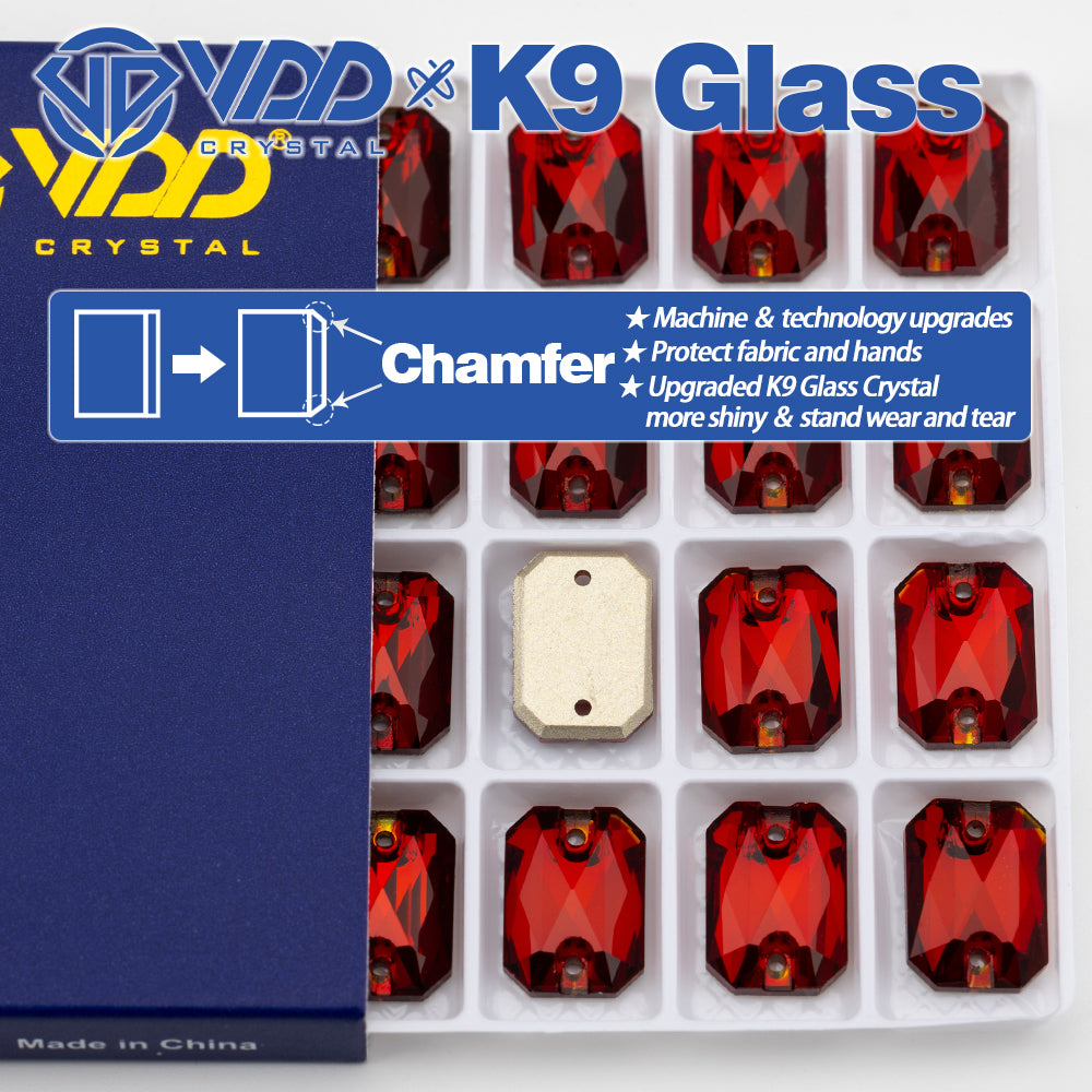 VDD S110 Garnet Emerald Cut Top Quality K9 Glass Sew on Rhinestones Crystal Flatback Sewing Stones for Clothes Decorations