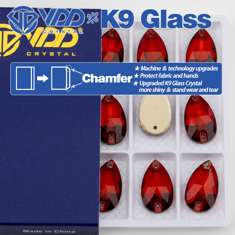 VDD S110 Garnet Pear Top Quality K9 Glass Sew on Rhinestones Crystal Flatback Sewing Strass Stones for DIY Garment Decorations