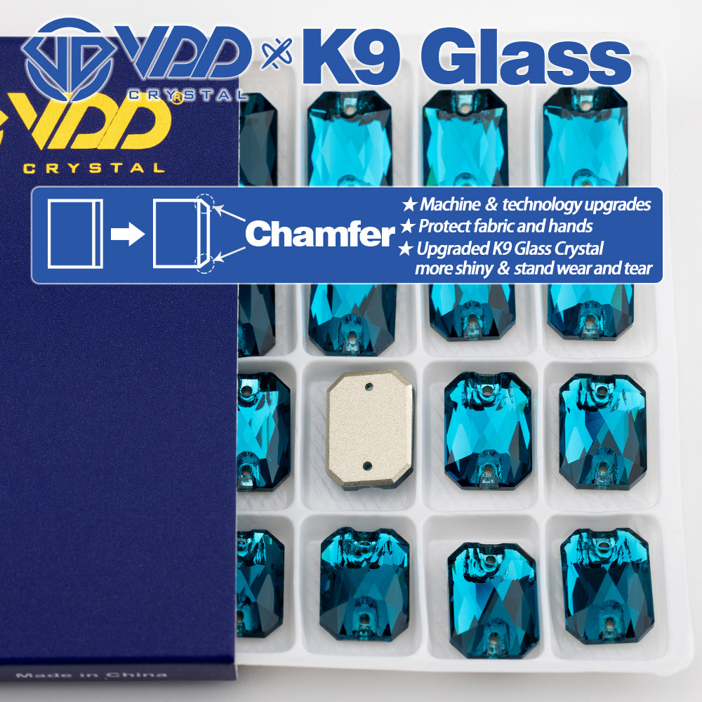 VDD S115 Indicolite Emerald Cut Top Quality K9 Glass Sew on Rhinestones Crystal Flatback Sewing Stones for Clothes Decorations