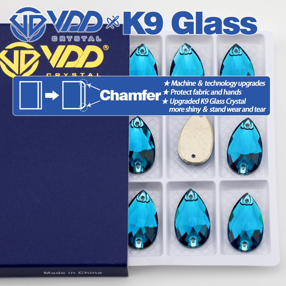 VDD S115 Indicolite Pear Top Quality K9 Glass Sew on Rhinestones Crystal Flatback Sewing Strass Stones for DIY Garment Decorations