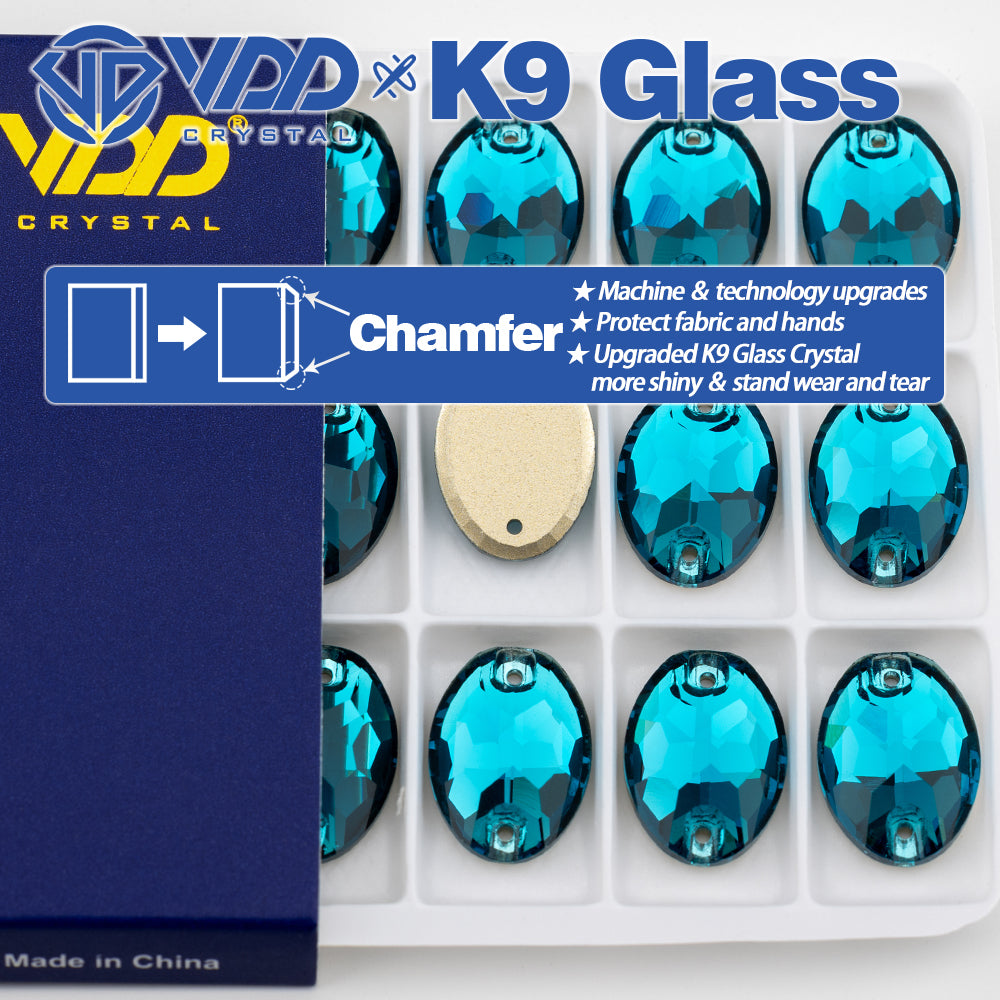 VDD S115 Indicolite Oval Top Quality K9 Glass Sew on Rhinestones Crystal Flatback Sewing Stones for Clothes Decorations