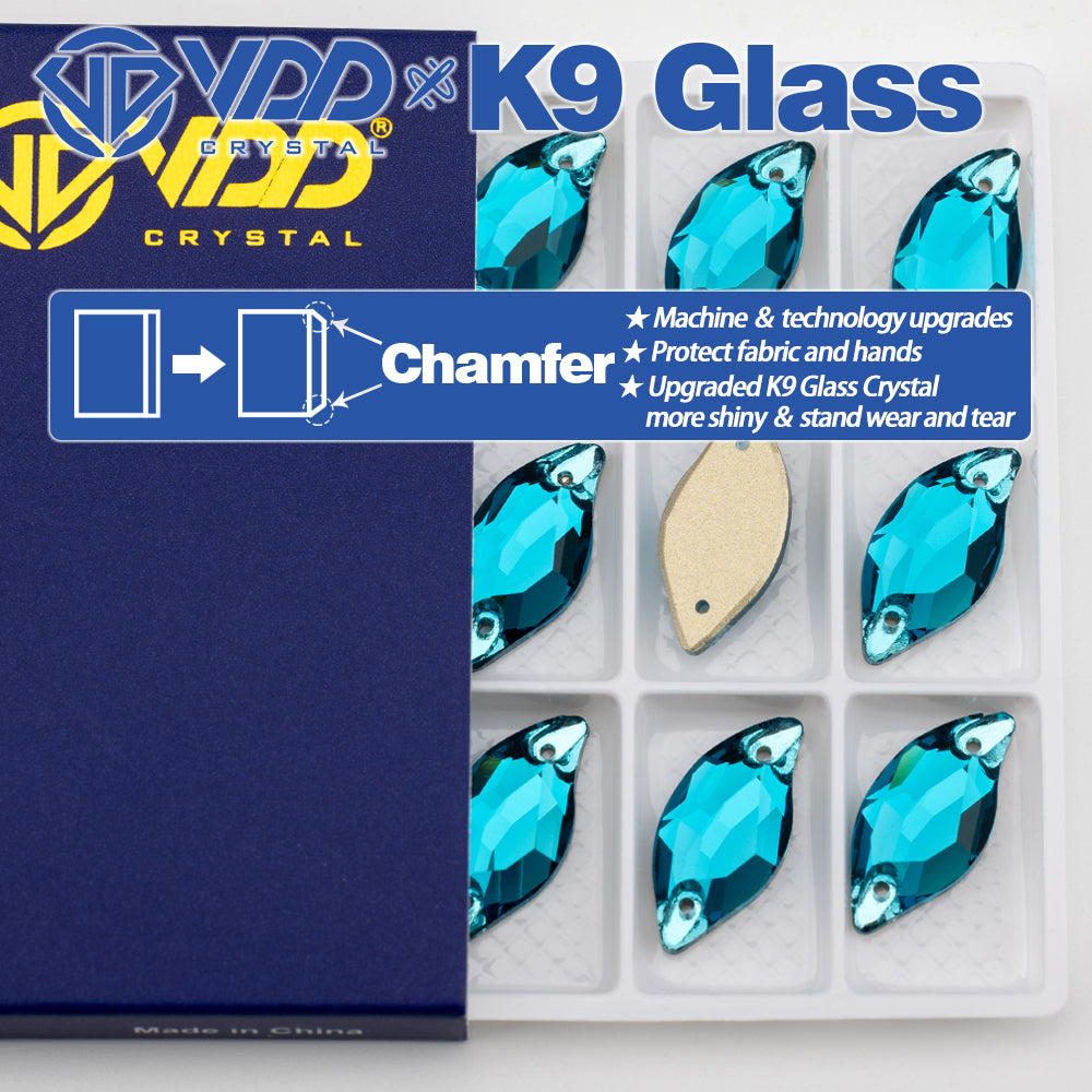 VDD S115 Indicolite Leaf Top Quality K9 Glass Sew on Rhinestones Crystal Flatback Sewing Stones for Clothes Decorations