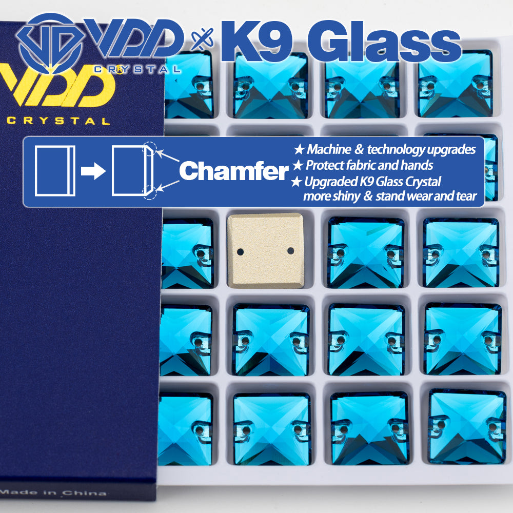 VDD S115 Indicolite Square Top Quality K9 Glass Sew on Rhinestones Crystal Flatback Sewing Stones for Clothes Decorations