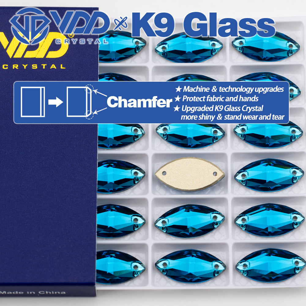VDD S115 Indicolite Navette Top Quality K9 Glass Sew on Rhinestones Crystal Flatback Sewing Strass Stones for Garment Decorations