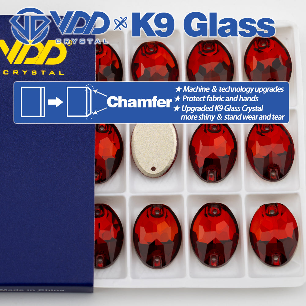 VDD S110 Garnet Oval Top Quality K9 Glass Sew on Rhinestones Crystal Flatback Sewing Stones for Clothes Decorations