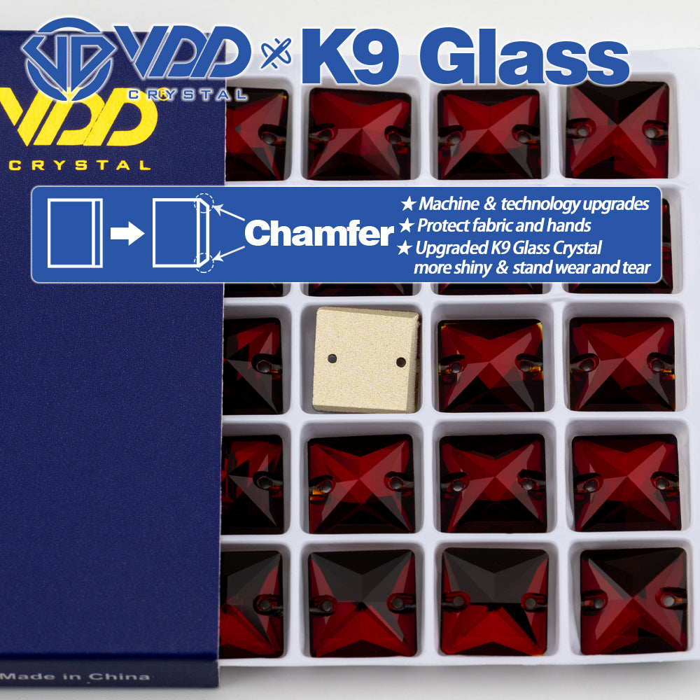 VDD S110 Garnet Square Top Quality K9 Glass Sew on Rhinestones Crystal Flatback Sewing Stones for Clothes Decorations