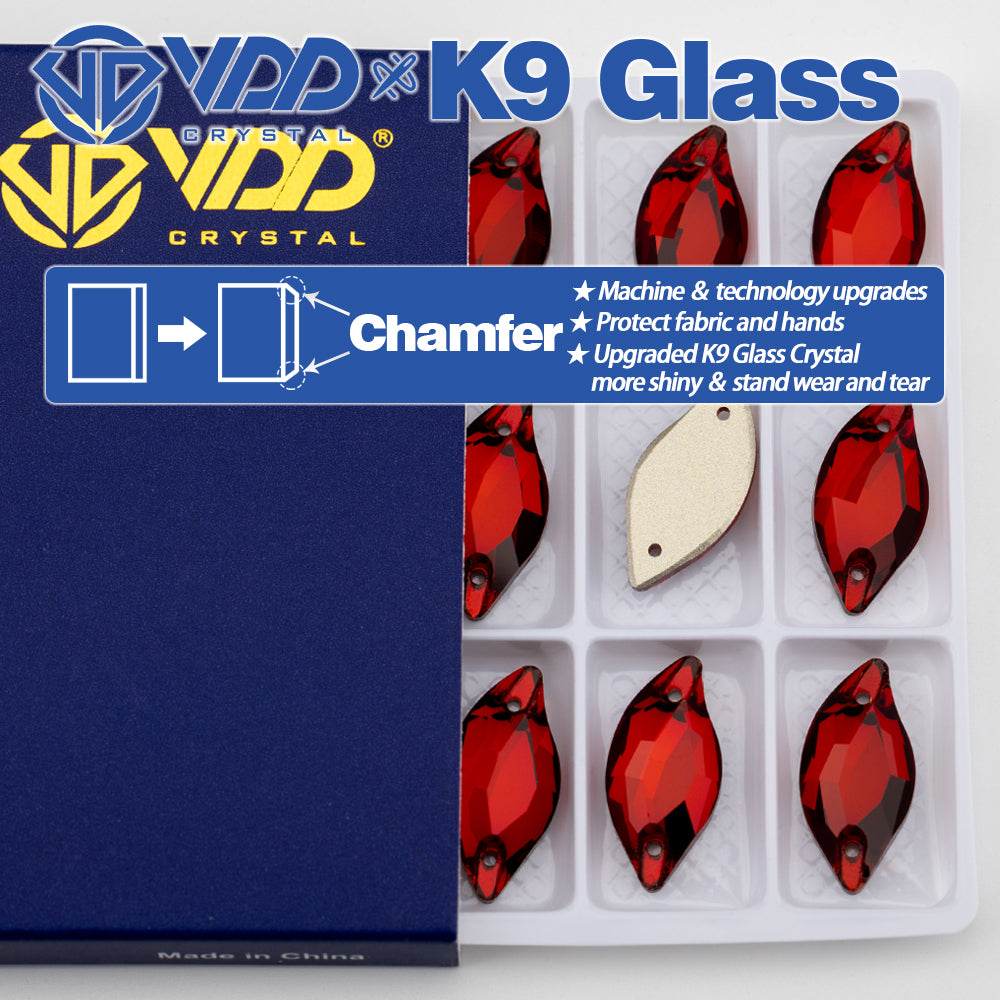 VDD S110 Garnet Leaf Top Quality K9 Glass Sew on Rhinestones Crystal Flatback Sewing Stones for Clothes Decorations