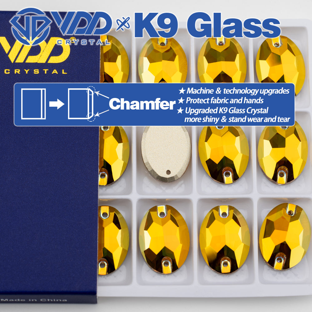 VDD S258 Sunshine Oval Top Quality K9 Glass Sew on Rhinestones Crystal Flatback Sewing Stones for Clothes Decorations