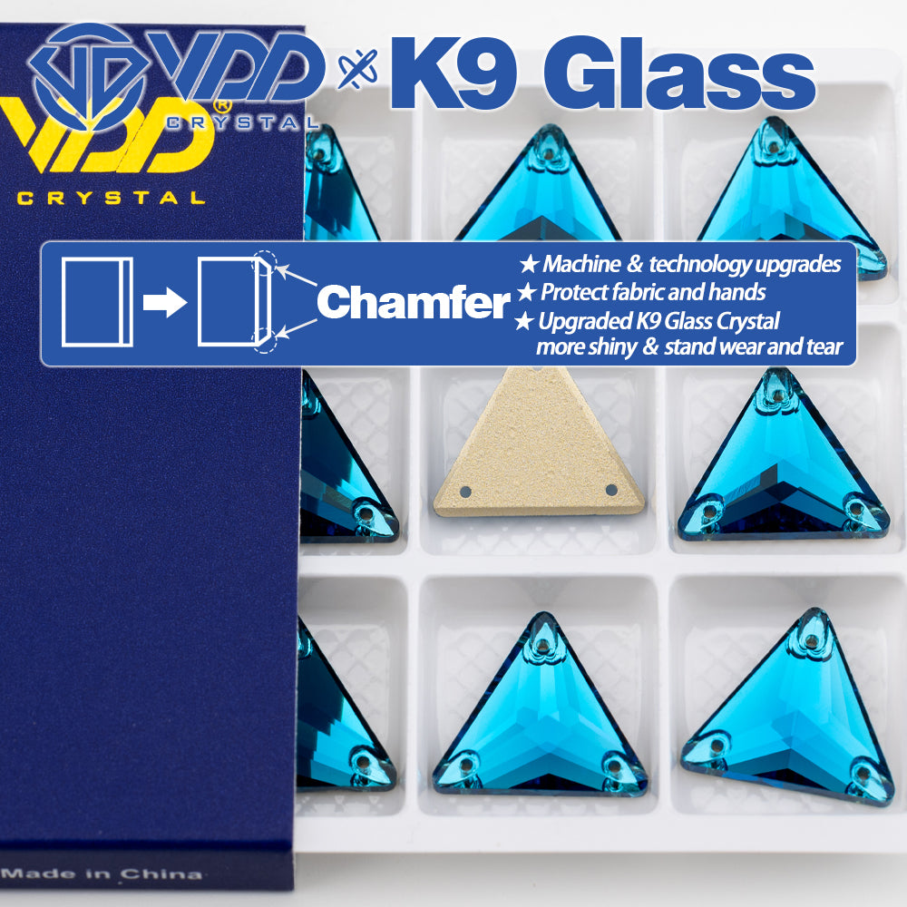 VDD S115 Indicolite Triangle Top Quality K9 Glass Sew on Rhinestones Crystal Flatback Sewing Stones for Clothes Decorations