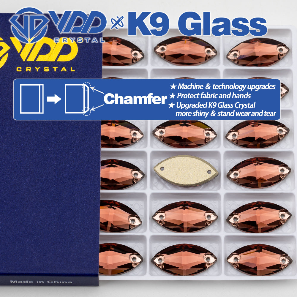 VDD S111 Wine Navette Top Quality K9 Glass Sew on Rhinestones Crystal Flatback Sewing Strass Stones for Garment Decorations