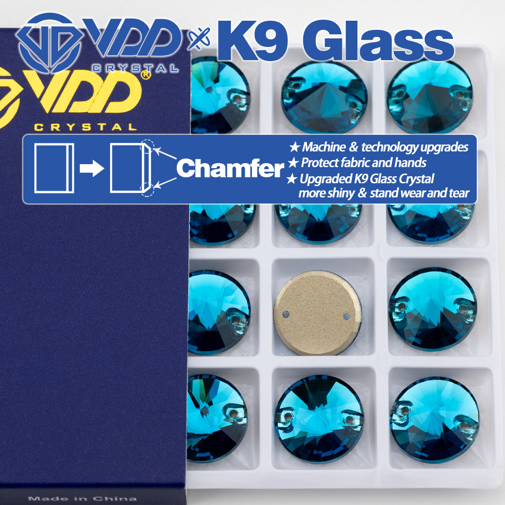 VDD Rivoli S115 Indicolite Top Quality K9 Glass Sew on Rhinestones Crystal Flatback Sewing Strass Stones for Garment Wedding Dress